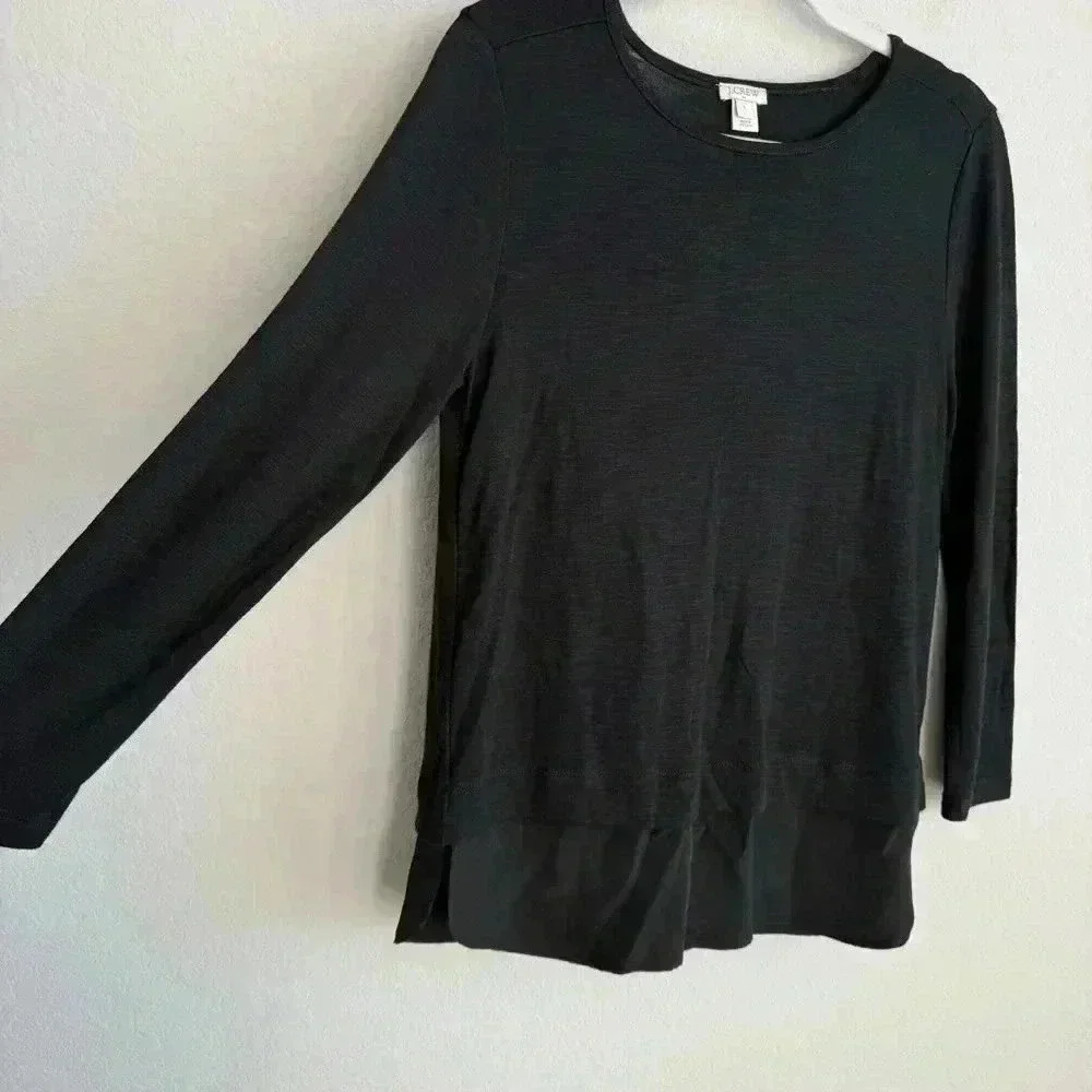 J.Crew‎ Long Sleeve Top With Silky Hem Women’s Small Black Faux Layered